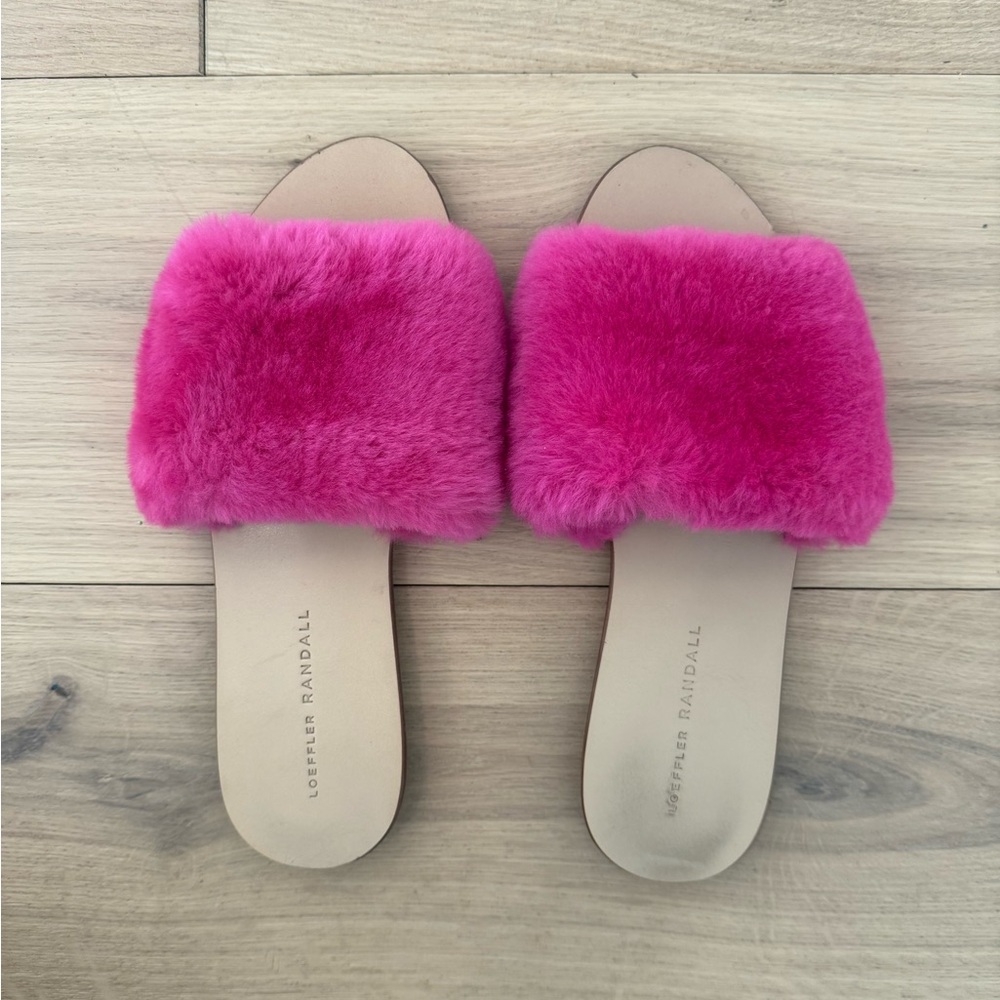 Loeffler Randall Hot Pink Shearling Fur Slides